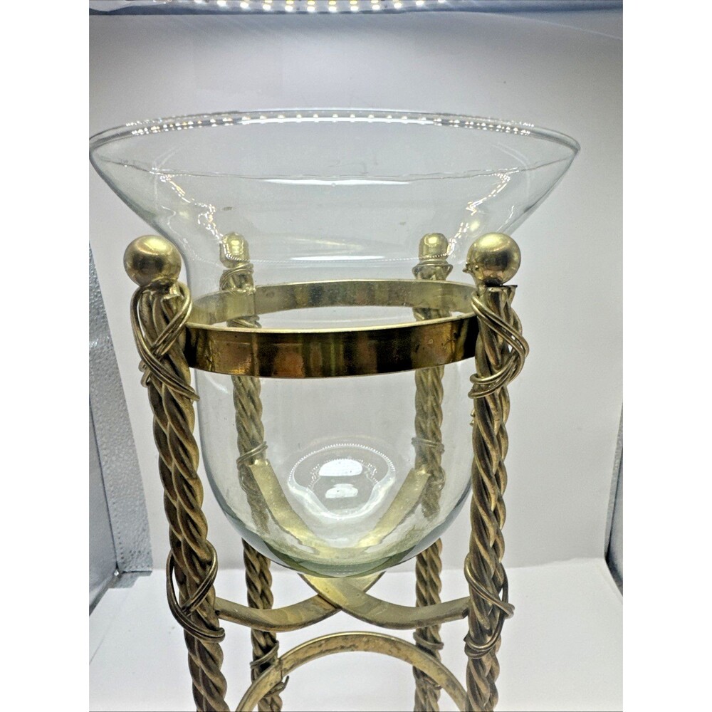 VTG Glass Vase with Intricate Brass Plate Holder Decorative Decor Home candle - Picture 2 of 8